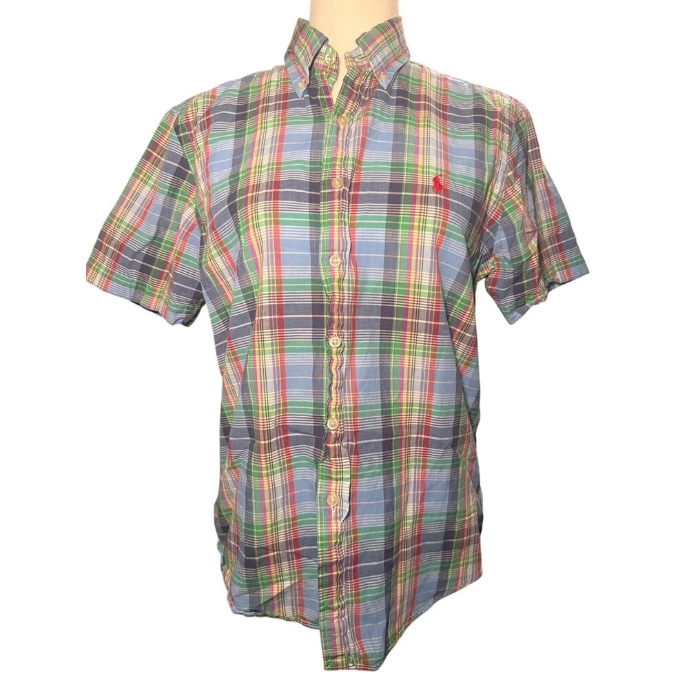 Ralph Lauren Indian Madras Plaid Short Sleeve Button Down Shirt, Men Small
